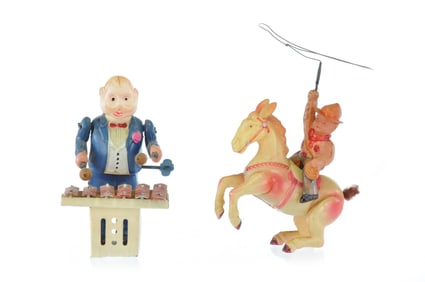 Windup Cowboy and Xylophone Celluloid Set of 2