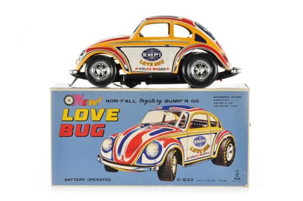 Non-Fall Love Bug C-633 in Multicolor Tin Car Design, by Taiyo Japan