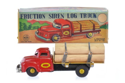 Friction Siren Log Tin Truck Boxed by Linemar