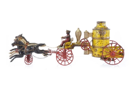 Wilkins Yellow Cast Iron Fire Engine with Three Horses