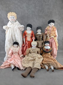 Lot of Seven Antique China Head Dolls