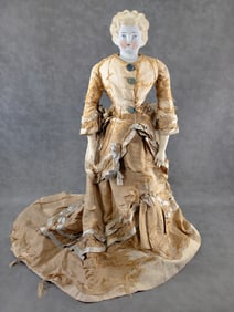 36" Low Brow Blonde China Shoulder Head Antique Doll