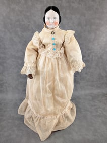 1860's China Shoulder Head Flat Top Covered Wagon Style Antique Doll
