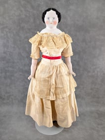 1850's 26" Antique Flat Top China Head Doll with History