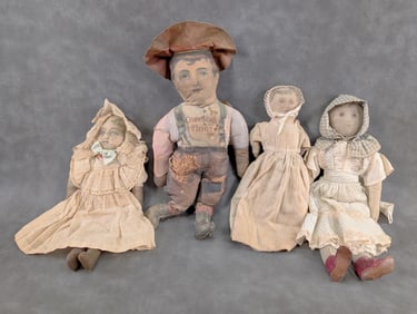 Lot of 4 Antique Cloth Dolls