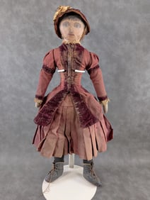 25" Oil Cloth Painted Face Antique Lady Doll