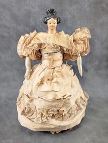 12" Paper Mache Shoulder Head Doll with Elaborately Sculpted Hair