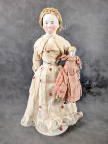 15" Antique German Porcelain Biedermeier Doll