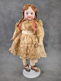 9 1/2" French Antique Bisque Head Doll Marked H 4