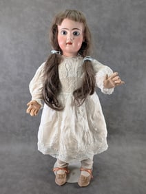French Jumeau 29" Tall Doll Closed Mouth Glass Eyes