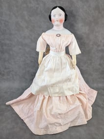 1860's Civil War Era Antique China Head Covered Wagon Style Doll 25"