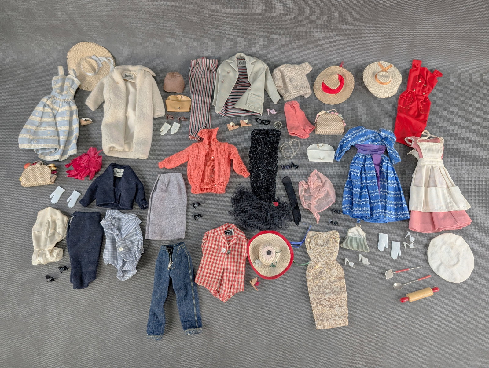 1960's Barbie Ken and friends Clothing Lot: Fantastic lot of Barbie clothing. All is original Mattel. Parts, pieces, and outfits.