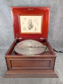 Antique 19th C. REGINA Victorian Mahogany Table Top Music Includes 36 Discs