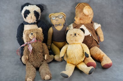 Lot of 5 Antique Teddy Bears Great Assortment