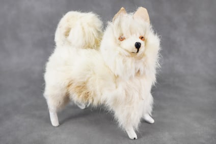 Early French Husky Dog Composition & fur Candy Container