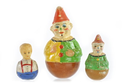 Set of Three Schoenhut Rolly Dollys with Clowns and Boy