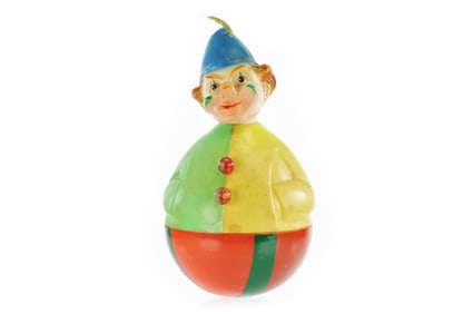 Large Clown Rolly Dolly with Feather Cap