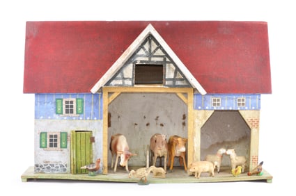 Gottschalk Farmhouse with Farm Animals Paper Litho over wood