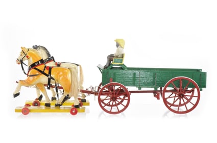 Horse Drawn Buckboard Wagon with 2 Bisque Black Drivers