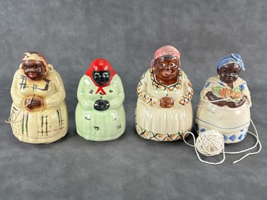 Lot of 4 Antiques Ceramic String Holder Dispensers