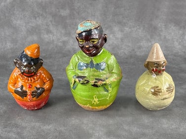 3 Black Americana Rolly Dolly Dunce Clown Toys