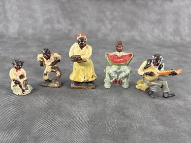Set of Antique Black Family Cast Iron plus Manoil Boy on Fence