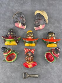 Group of Plaster Children Eating Watermelon Dishes and Wall Hangings