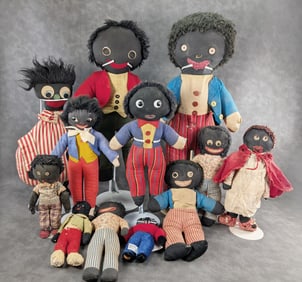 Lot of 12 Black Americana Rag Dolls 11" - 28" tall