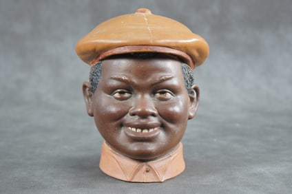 Vintage Ceramic Lidded Bust of Man with Hat