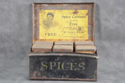 De Lite's Cocoa Tin Spice Cabinet with Inserts Advertising