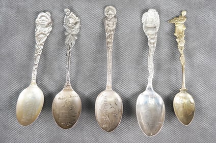 Antique Lot of 5 Black Americana Souvenir Spoons Sterling Silver