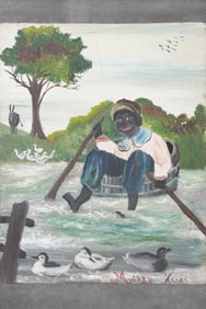Black Americana Oil on Steel Hand Painted Christmas Card