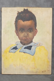 c1895 Oil on Canvas Painting of Little boy Called Rob signed HDB