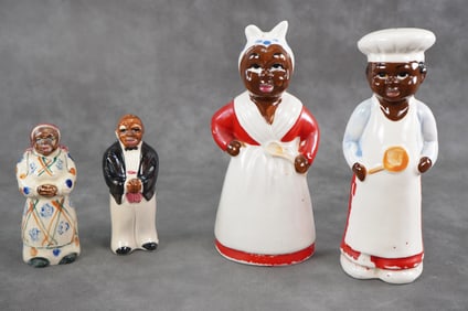 2 Pair of Black Americana Salt & Pepper Shakers Ceramic