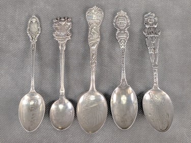 Antique Lot of 5 Black Americana Souvenir Spoons Sterling Silver