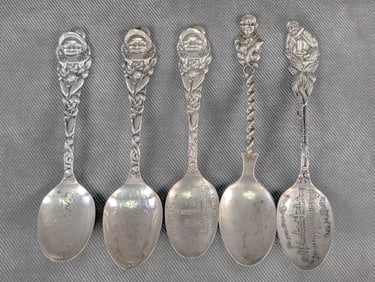 Antique Lot of 5 Black Americana Souvenir Spoons Sterling Silver