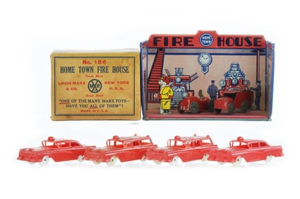 Marx Fire House with Partial Box and Vehicles