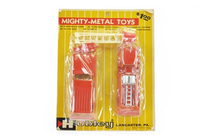 Hubley Carded Metal Toy Fire Truck and Ford