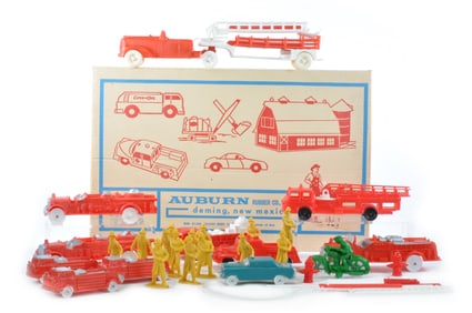 Giant Auburn Rubber Fire Toy Box No. 921 Set with Extras