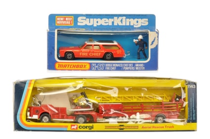 Matchbox and Corgi Diecast Fire Chief and Ladder Toys
