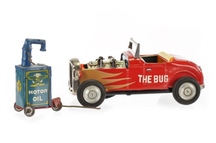 Nomura TN The Bug Hot Rod Tin Toy with Marx Oil Rig