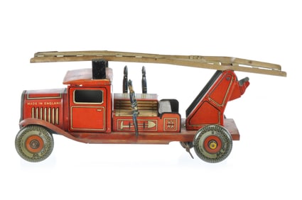 Wells Tin Toy Fire Ladder Truck with Riders