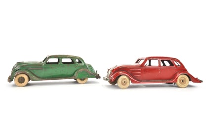 Rare Green '37 Airflow and Red Kingsbury '34 Airflow Steel Toys