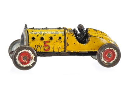 Yellow Hubley Number 5 Racer Car Cast Iron