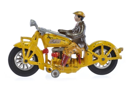 Large Hubley Four Cylinder Indian Motorcycle in Yellow