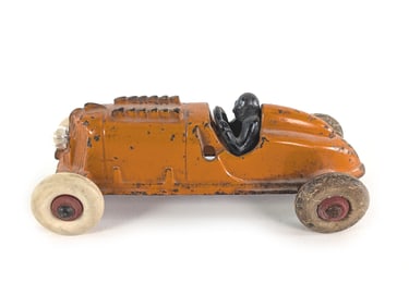 Hubley Orange Cast Iron Race Car w/Rubber Tires