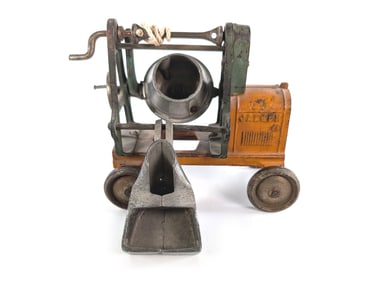 Kenton Orange Cast Iron Jaeger Cement Mixer w/Metal Wheels