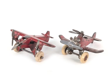 Arcade & Hubley Red Cast Iron Tri & Giro Plane w/Rubber Tires