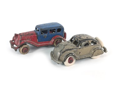 Pair of Hubley Cast Iron Take-A-Part Sedan & Airflow Cars w/Rubber Tires