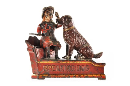 Shepard Hardware Cast Iron Speaking Dog Mechanical Bank
